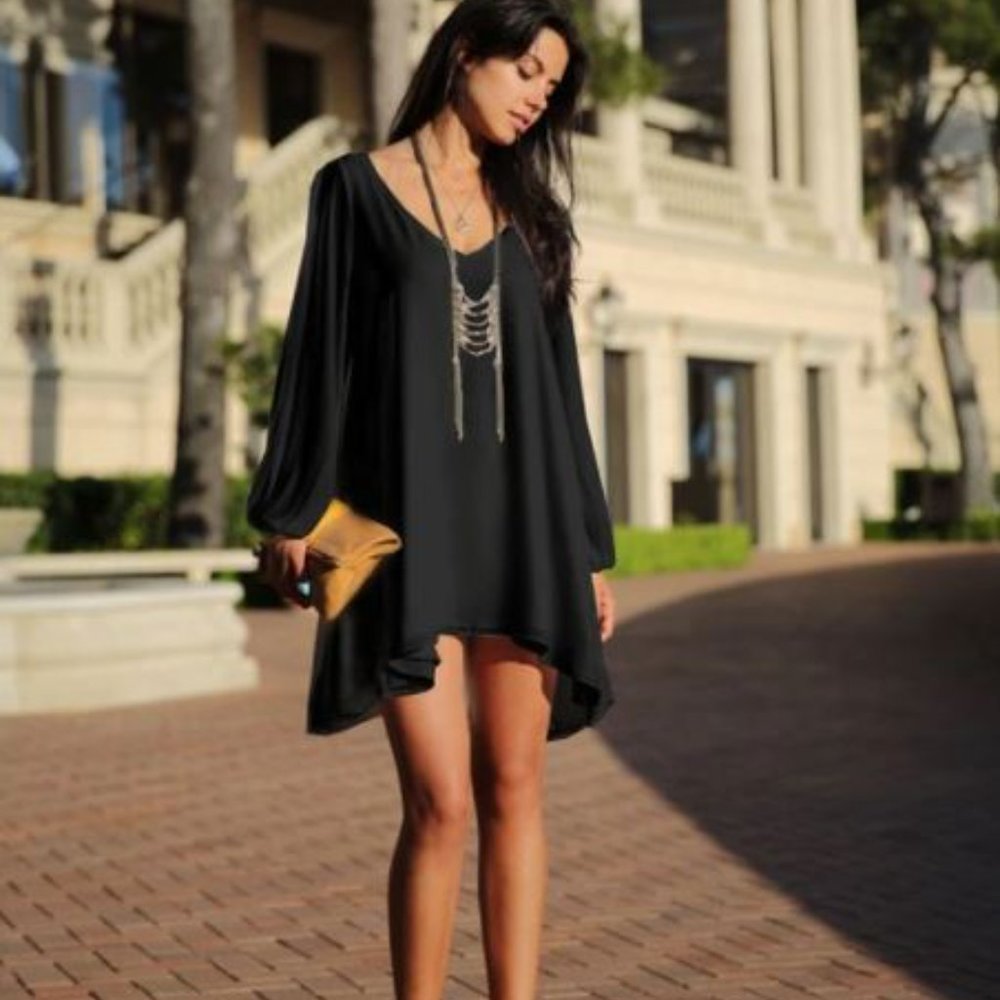 V-Neck Long Split Sleeve Mini Dress